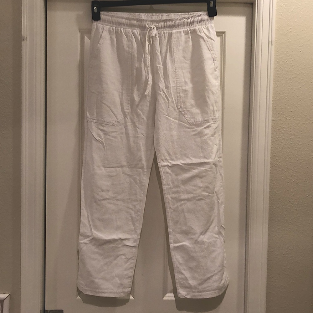 White linen style pants